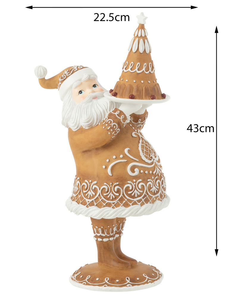 Gingerbread Santa Claus in brown and white polyresin - charming Christmas decoration 