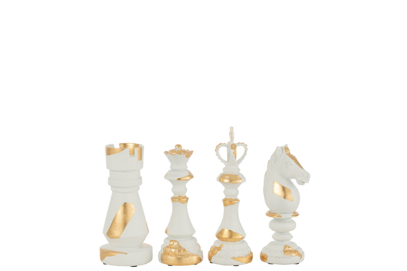 Exklusives Schachstück-Set in Creme/Gold, Polyresin, 4 Designs, Klein & Groß verfügbar