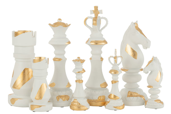 Exklusives Schachstück-Set in Creme/Gold, Polyresin, 4 Designs, Klein & Groß verfügbar