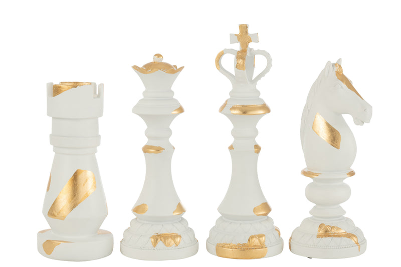 Exklusives Schachstück-Set in Creme/Gold, Polyresin, 4 Designs, Klein & Groß verfügbar