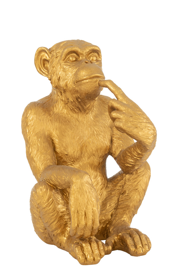 Handmade polyresin sculpture "Thinking Monkey" in gold color