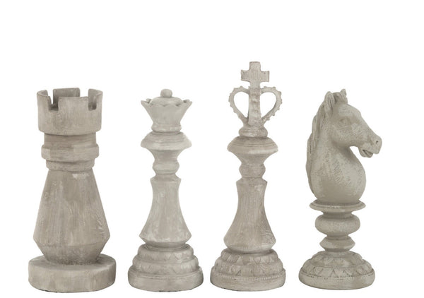 Exquisite 2x set of 4 miniature gray polyresin chess pieces - interior decoration