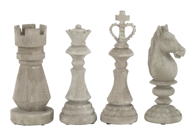 Large 4-piece gray polyresin chess set