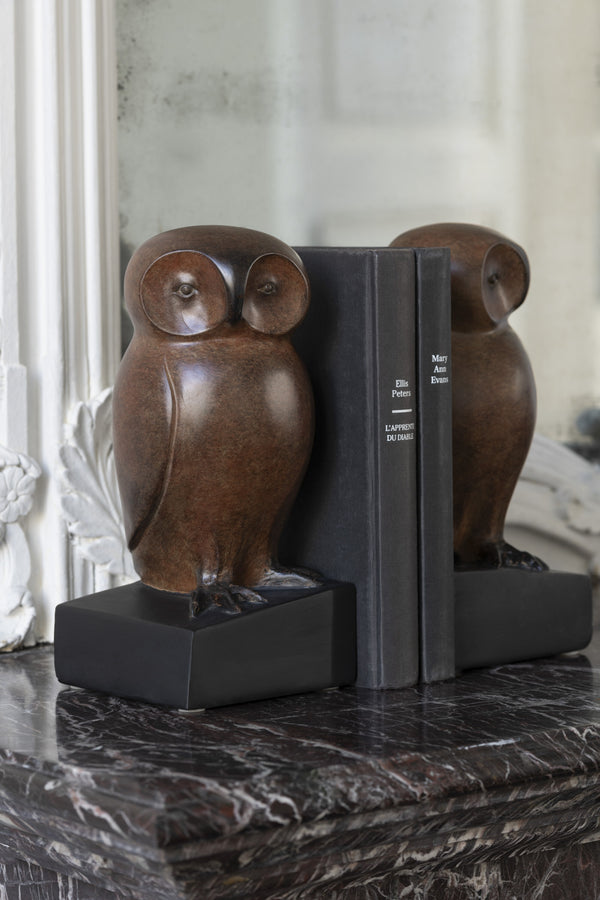 Set of 2 Owl Bookends, Polyresin, Brown - Stylish and sturdy support for bookshelves
