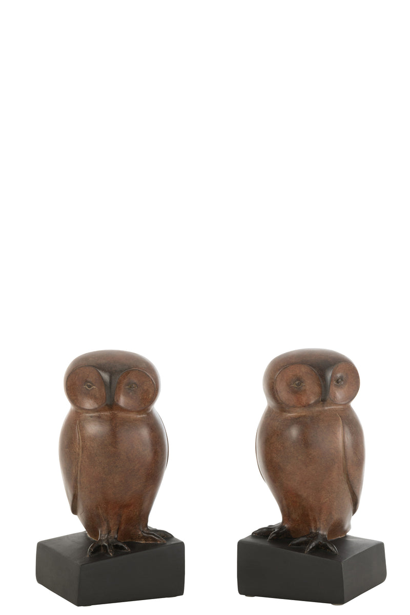 Set of 2 Owl Bookends, Polyresin, Brown - Stylish and sturdy support for bookshelves