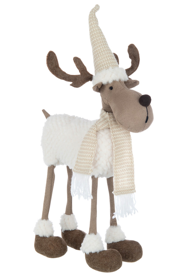 Set of 2 Charming Reindeer with Hat and Scarf - Festive Decoration in Beige/Brown