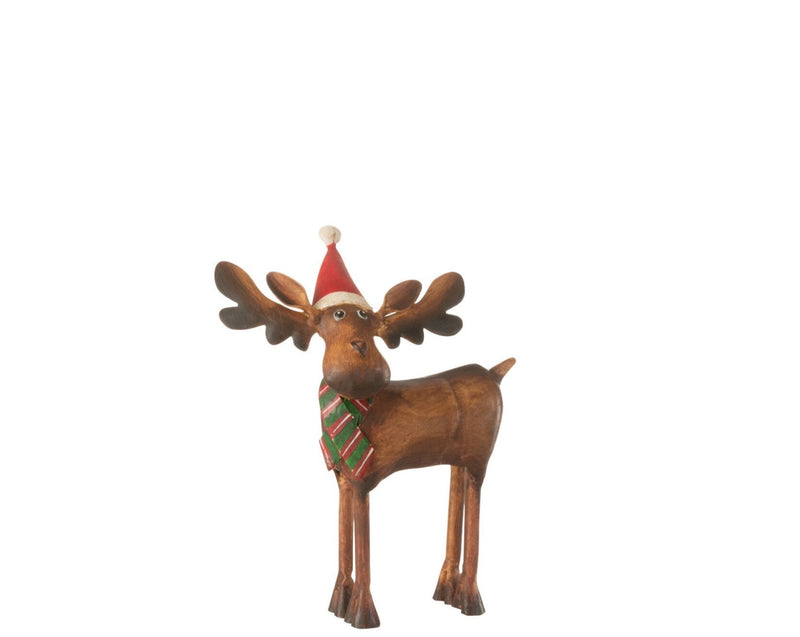 Set of 4 or 6 moose with Christmas hat and metal scarf