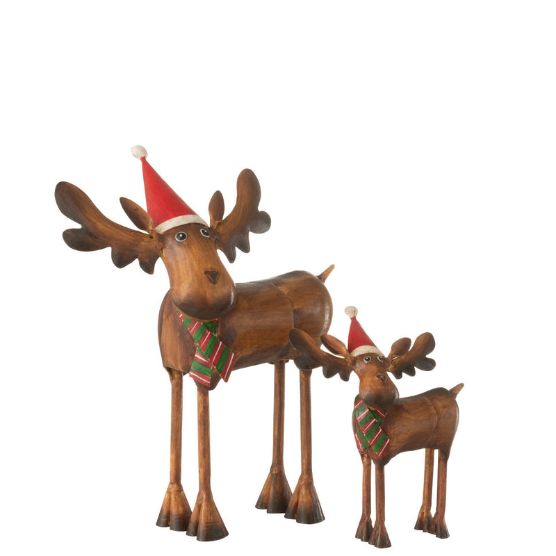 Set of 4 or 6 moose with Christmas hat and metal scarf