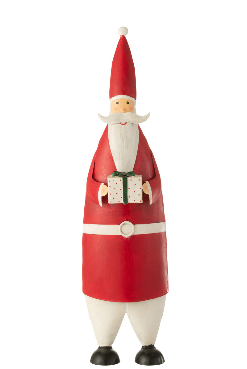Festive Santa Claus with Present - Handmade Metal Sculptures in Two Sizes