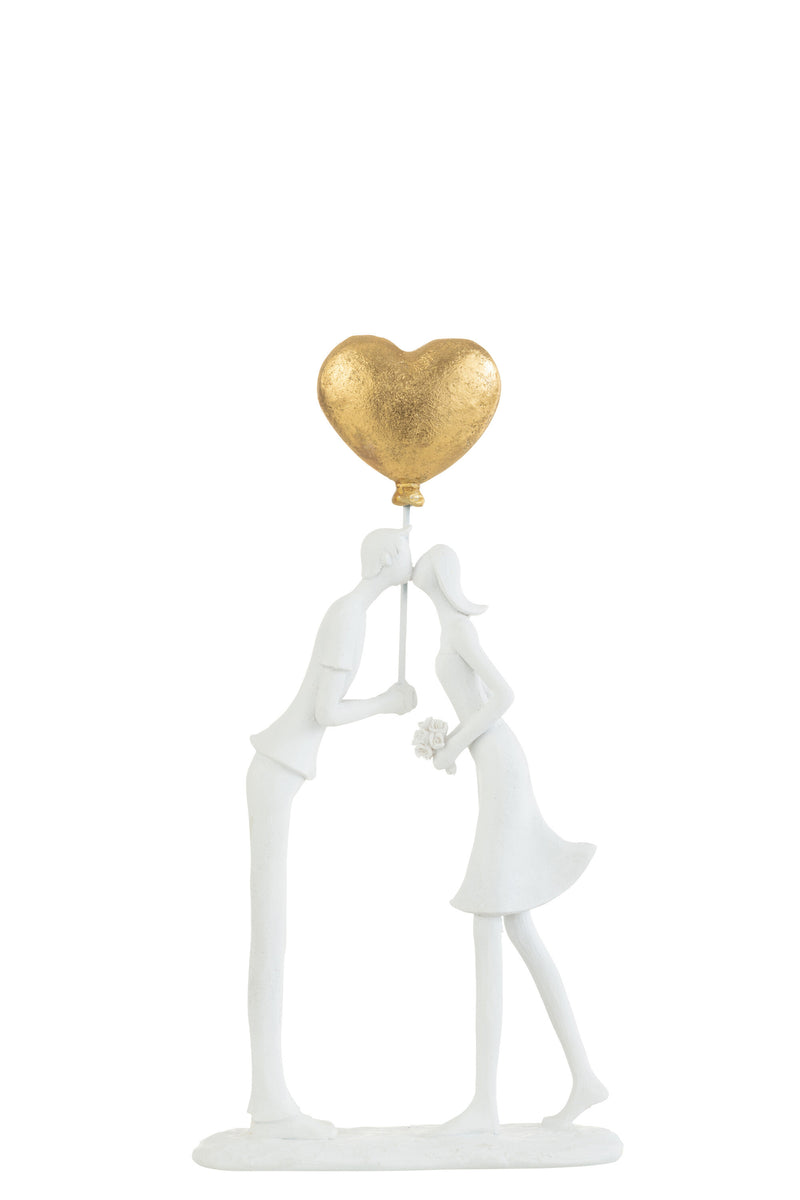 Couple in love with golden heart balloon - handmade sculpture