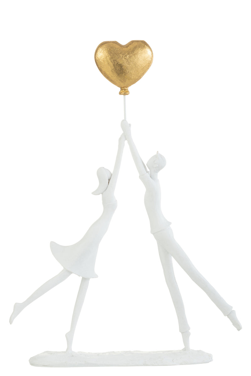 Elegant koppel met gouden hartballon - Handgemaakt harssculptuur - Romantische decoratie of cadeau-idee
