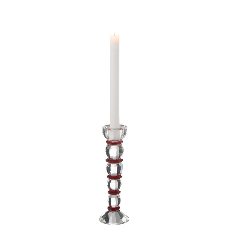 Crystal Candle Holder Annie Transparent with Red Accents