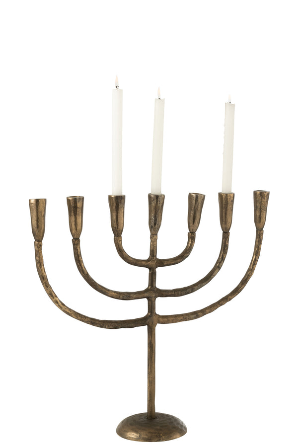 Candle Holder Menorah Aluminum Bronze - For seven stick candles