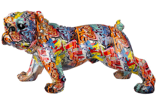 Eye-catching Poly XL Bulldog Street Art Colorful in graffiti design with collar and glass diamonds