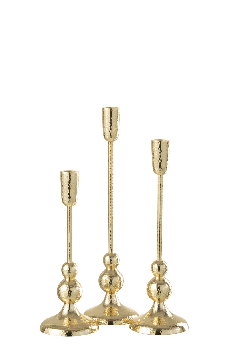 Exclusive 2x set of 3 'Grane' candle holders made of aluminum in gold colour
