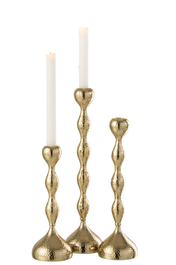 Elegant 2x set of 3 candle holders Borne made of aluminum in gold - Different heights for stylish arrangements