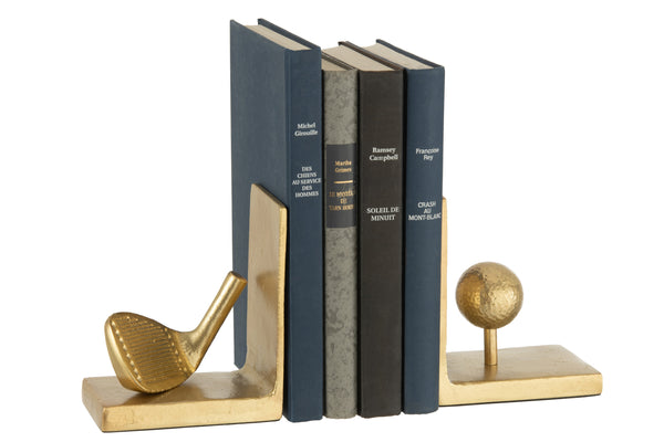 Set van 2 boekensteunen met golfthema, aluminium goud - Stijlvolle en stevige boekenplanksteun