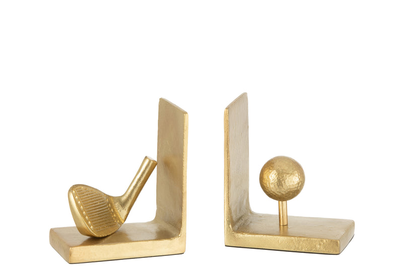 Set of 2 Golf Themed Bookends, Aluminum Gold - Stylish and Sturdy Bookshelf Support