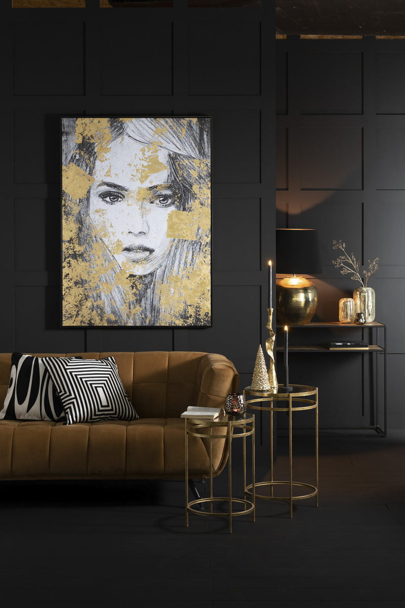 Abstract canvasbeeld vrouw in zwart en goud - moderne kunst 142x102 cm