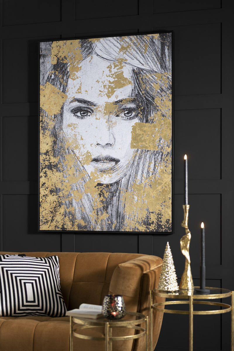 Abstract canvas picture woman in black and gold - modern art 142x102 cm