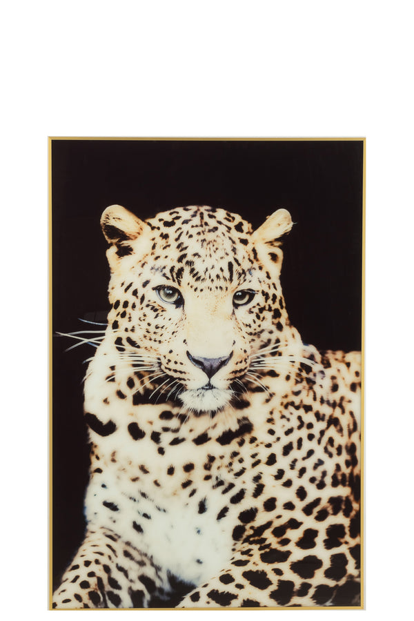 Exklusive Wanddekoration Leopard - Glas & Aluminium Schwarz Gold Höhe 120cm