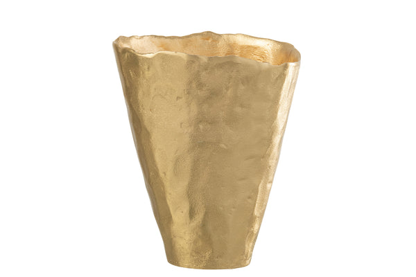 Set of 2 irregular designer vases made of aluminum in gold