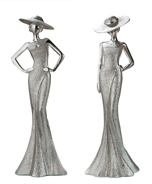 2er Set Poly Lady Diva mit Händen in der Hüfte - Elegante Figuren in Silberfarben