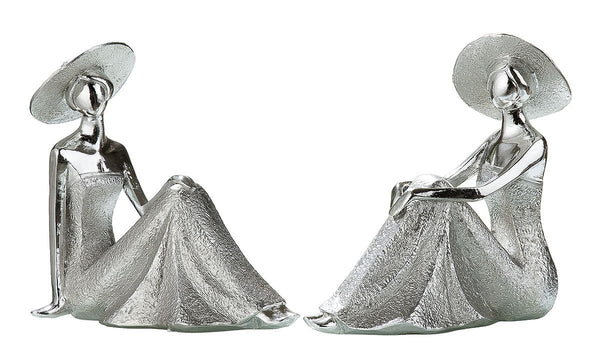 Set of 2 Poly Lady Diva Sitting - Elegant representation in silver colors