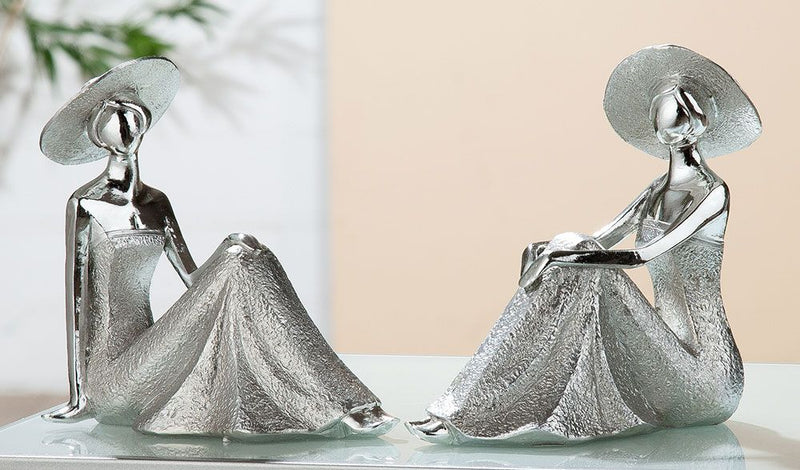 Set of 2 Poly Lady Diva Sitting - Elegant representation in silver colors