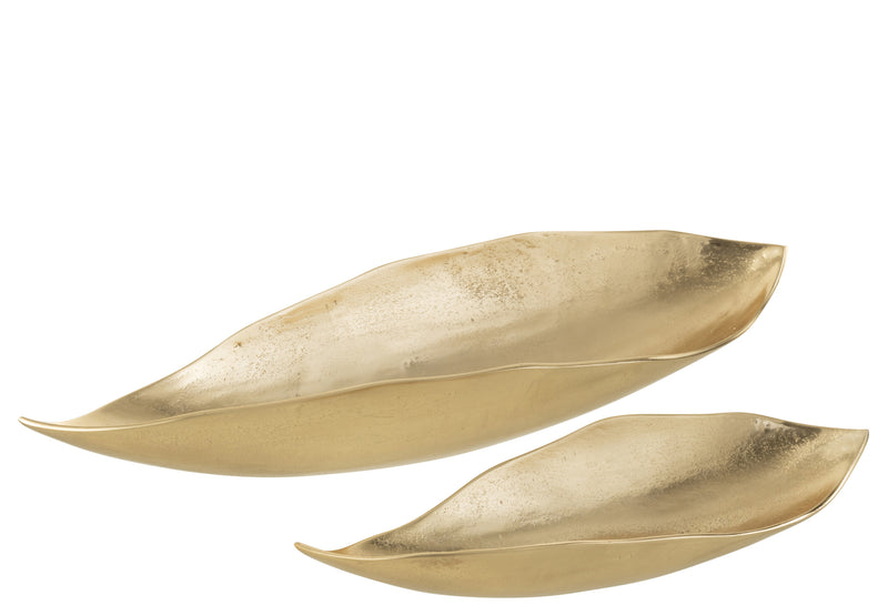 Set of 2 decorative leaf trays in gold made of aluminum - elegance in two sizes