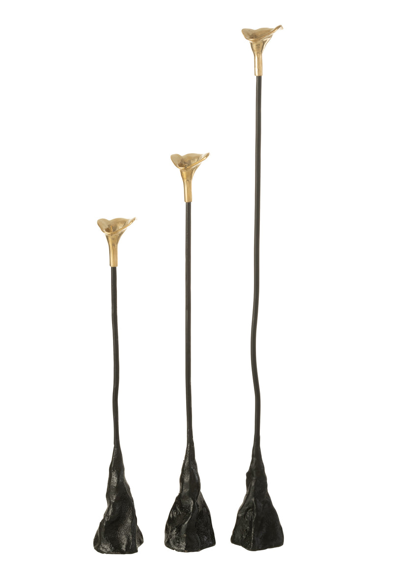 Set of 6 "Triplet" stick candle holders in black/gold made of iron - stylish ensemble