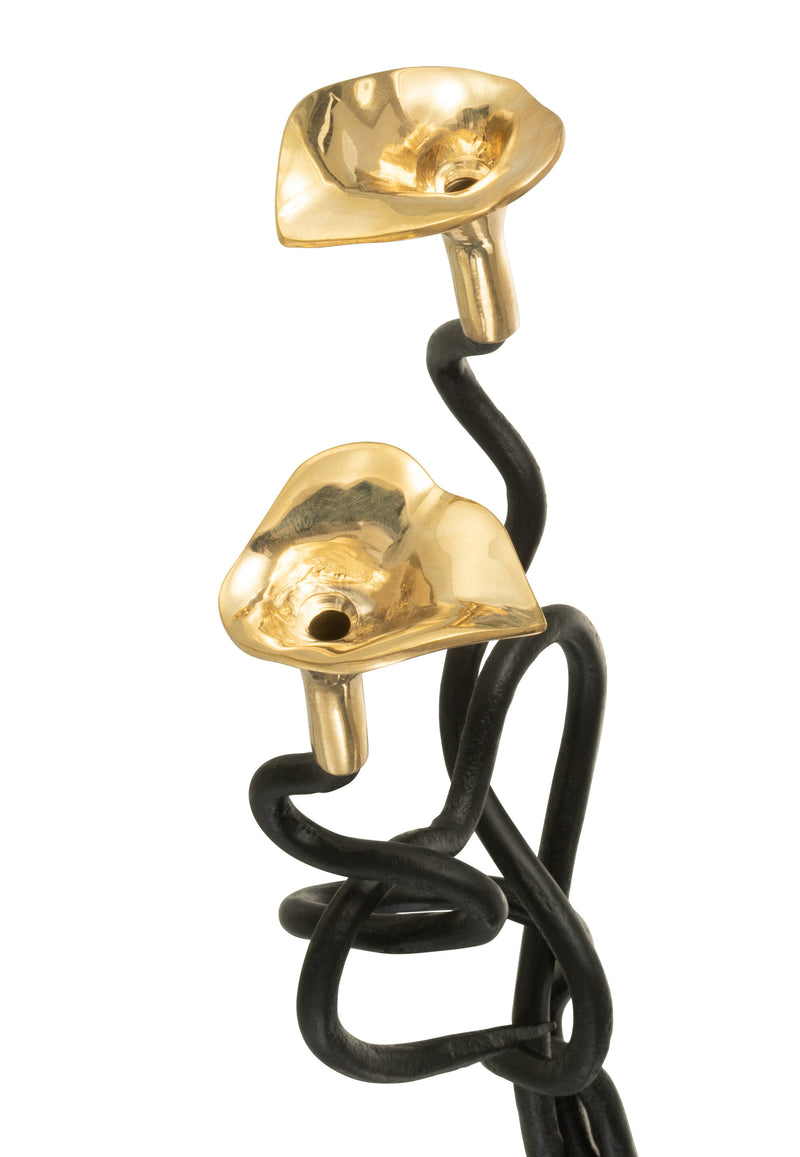 Set of 2 candle holders Tiago in black gold made of iron - modern and elegant