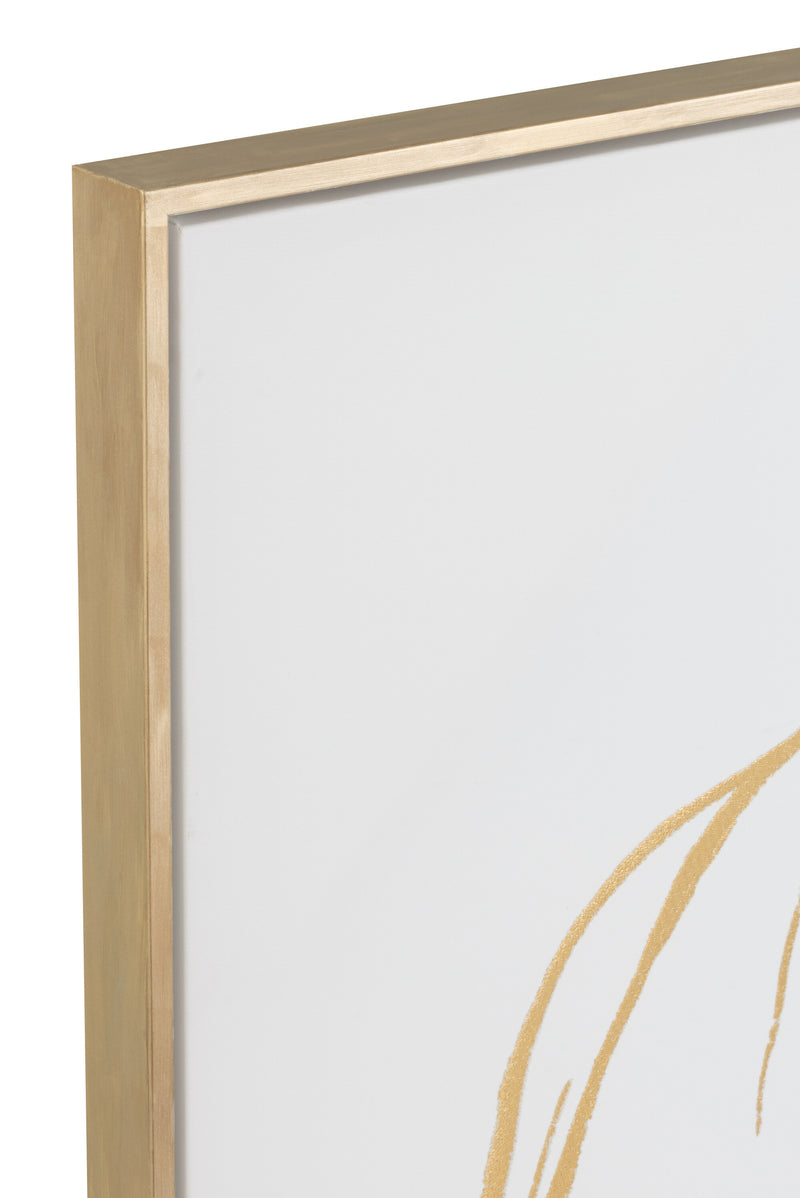 White gold frame with line drawing of a woman on canvas 143x103 cm