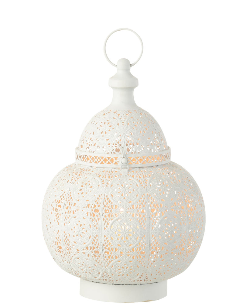 Set van 2 oosterse ronde lantaarns van metaal en glas in wit - stijlvolle decoratie, 34x24x24 cm