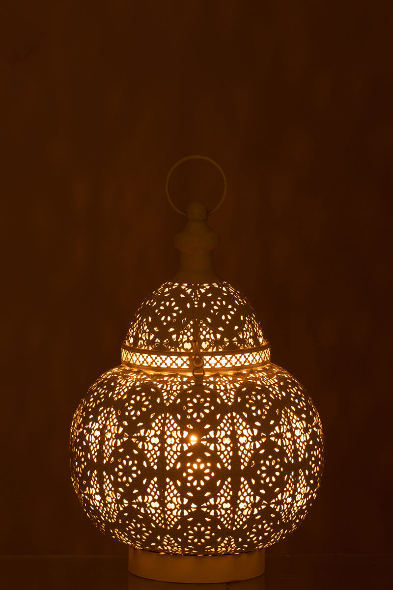 Set of 2 oriental round lanterns made of metal and glass in white - stylish decoration, 34x24x24 cm