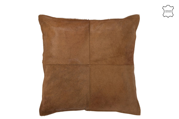 Premium set of 2 cushions made of cowhide in dark camel