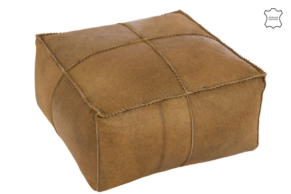 Eleganter Hocker aus Rindsleder in Dunkel Camel