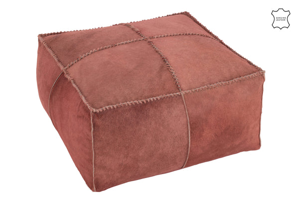 Luxurious genuine leather stool cross square, red