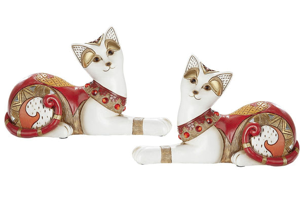 Unique set of 2 poly cat lying amaranth with mirror mosaic