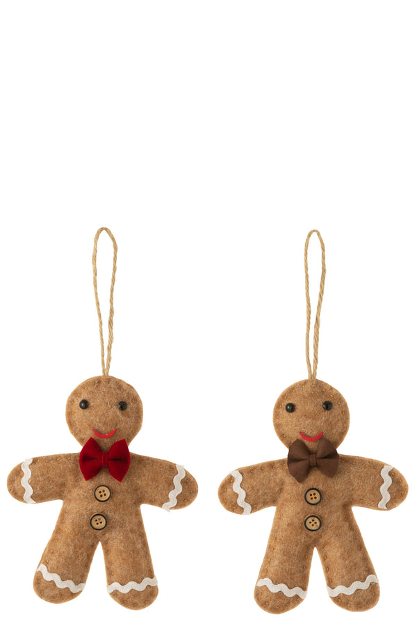 Gingerbread man decoration set of 12 with bow 14 cm Christmas tree decoration