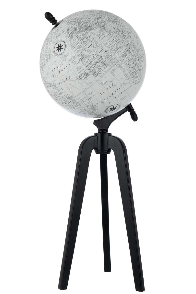 Wereldbol op voet - houten wereldbol in elegant grijs