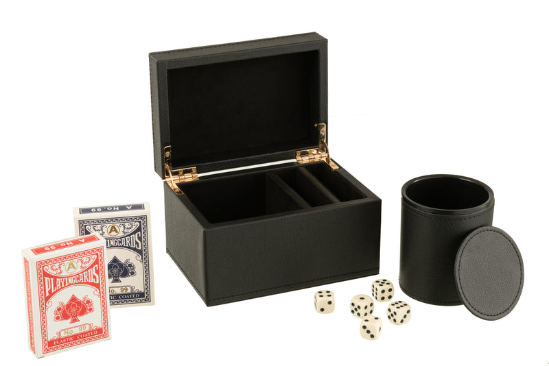 Set of 3 boxes for card games in elegant black imitation leather