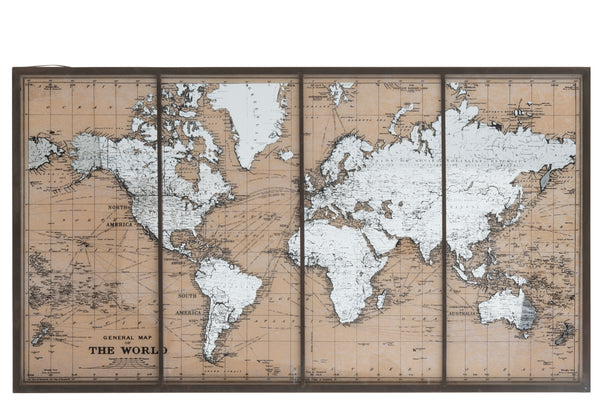 Premium metal and glass mural "World Map" in beige/brown - elegance and style for your home or office