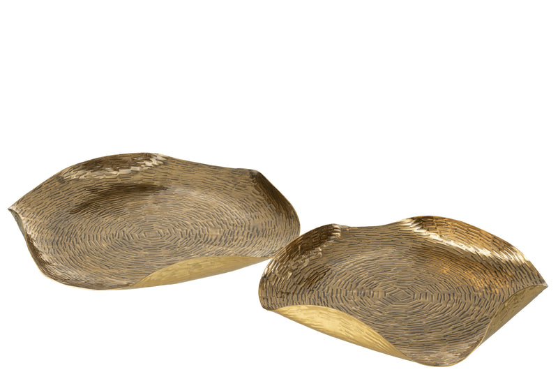 Prachtige set van 4 gouden aluminium dienbladen met gevouwen rand: 2 maten