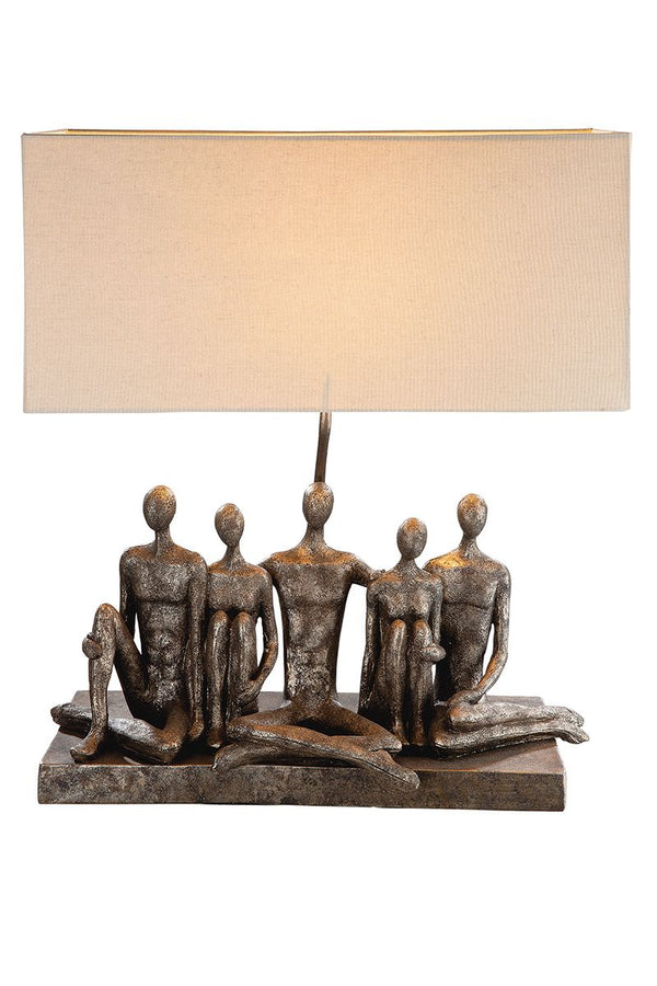 Handmade Table Lamp "Family" - Antique Grey/Gold Tone with Beige Shade