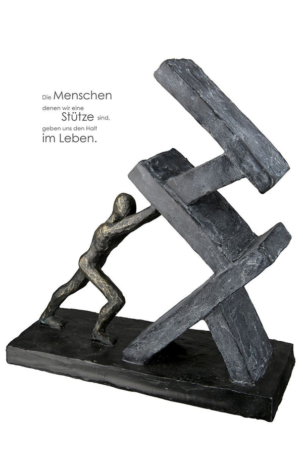 Sculptuur "HOLDING" Sculptuurfiguur brons/antraciet op zwarte sokkel met opschrift Ideaal cadeau-idee