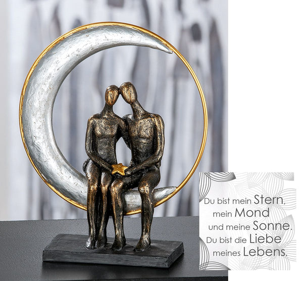 Romantic poly sculpture 'Moonlight' in bronze with an inspirational card