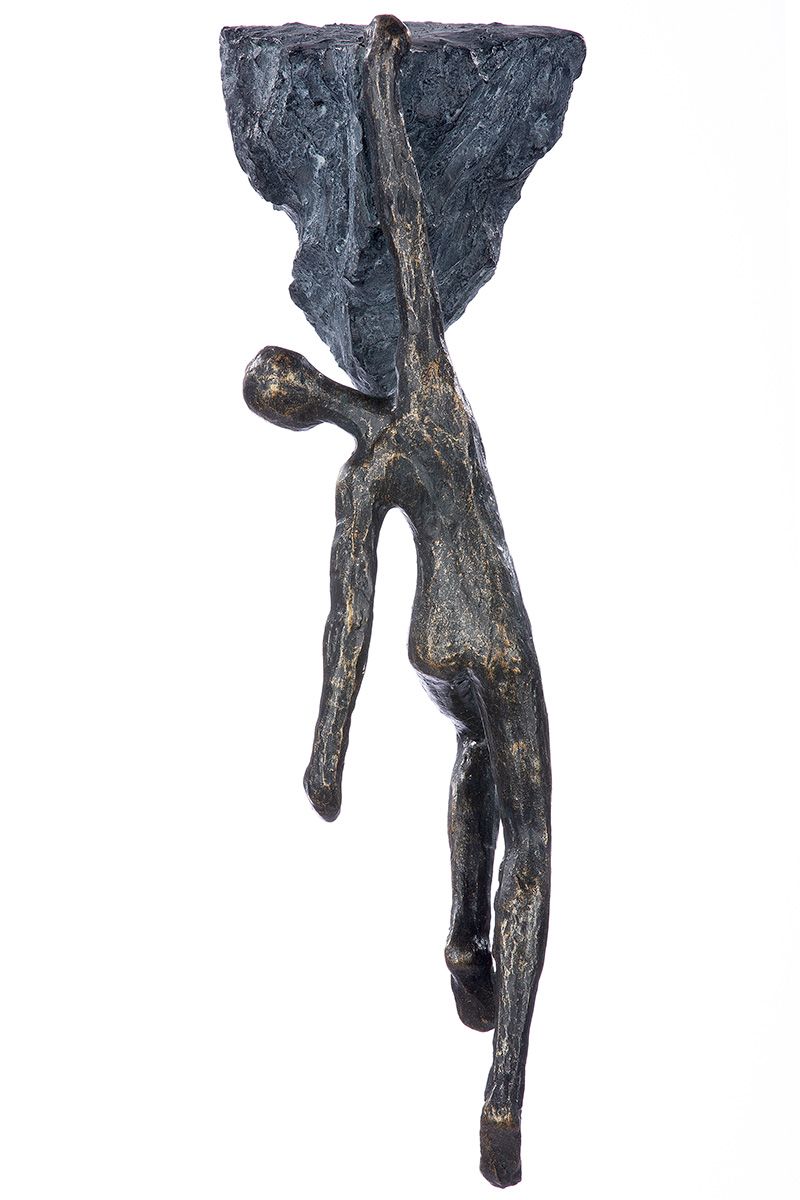 Einzigartige Poly Hänger/Skulptur 'Rückblick' in Bronzefarben mit Inspirierender Spruchkarte