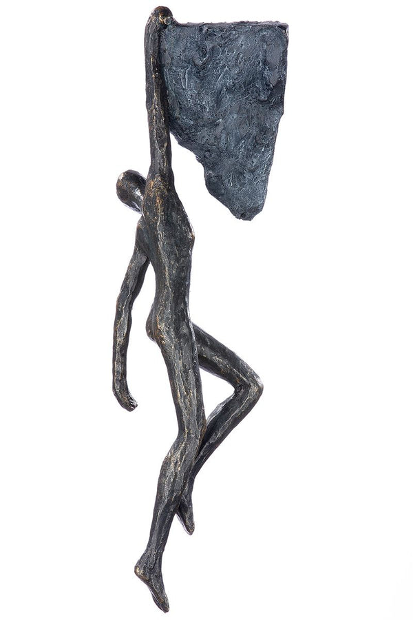 One of a kind poly hanger/sculpture 'Looking Back' in bronze with inspirational quote card