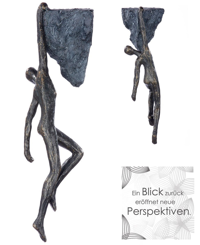 Einzigartige Poly Hänger/Skulptur 'Rückblick' in Bronzefarben mit Inspirierender Spruchkarte